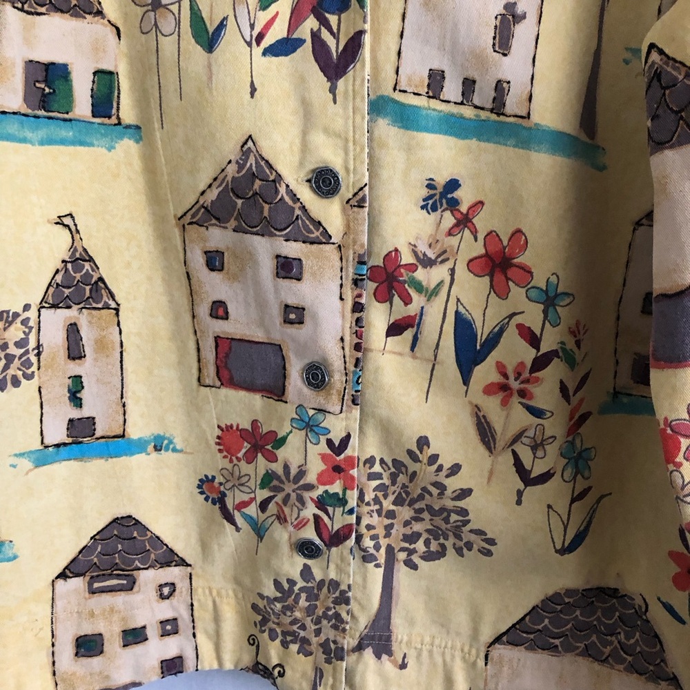 Chico's Design Denim Jacket Whimsical Floral House Print Size M/L - Picture 6 of 13